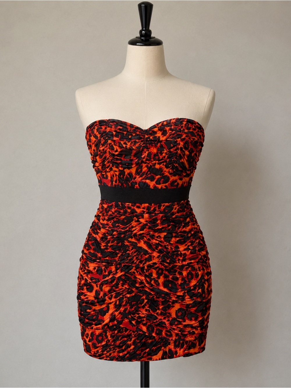 Rue21 Strapless Red and Black Animal-Print Bodycon Dress